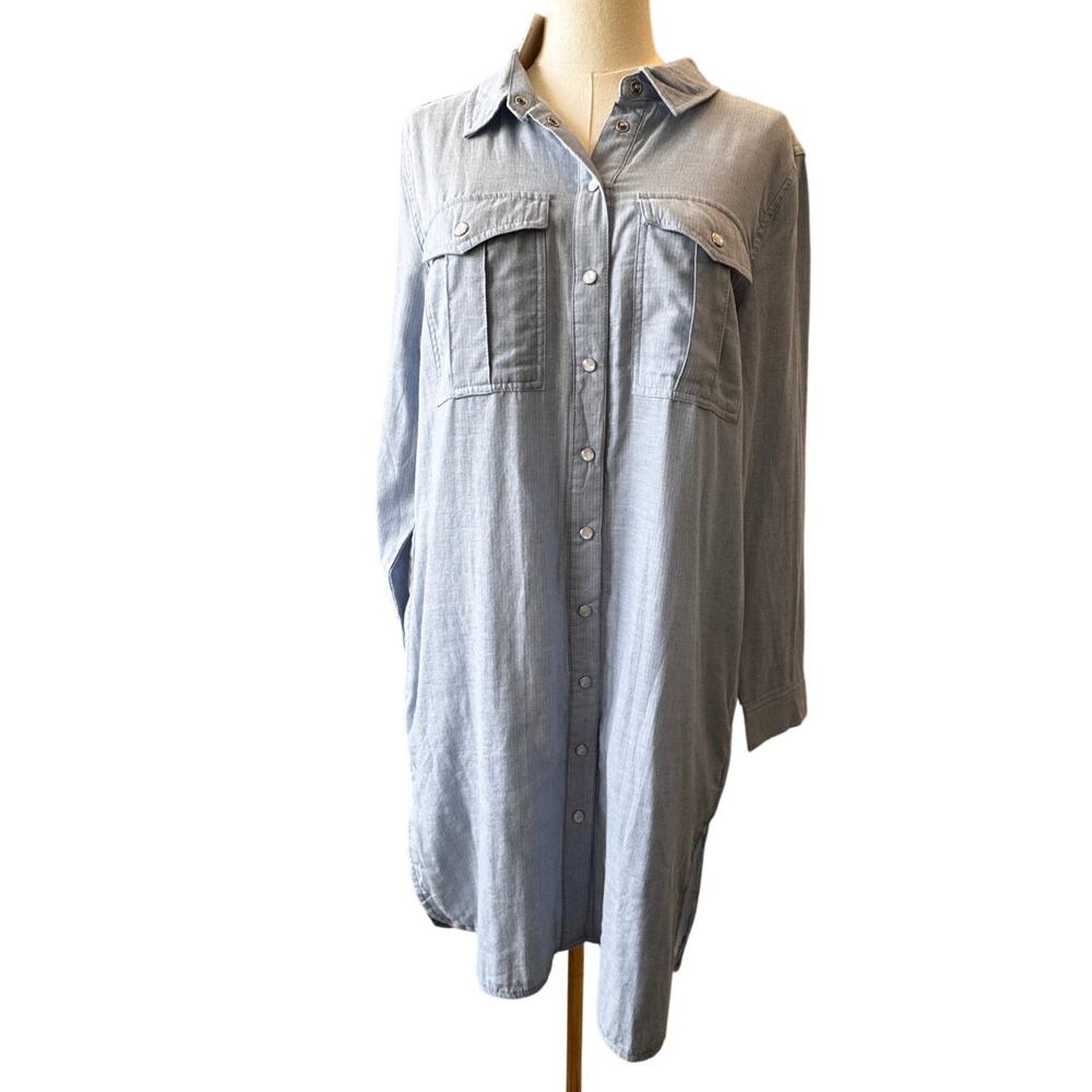 New OAT NEW YORK Women's Azure Blue Pockets Button Front Shirt Dress Size M - Picture 3 of 8